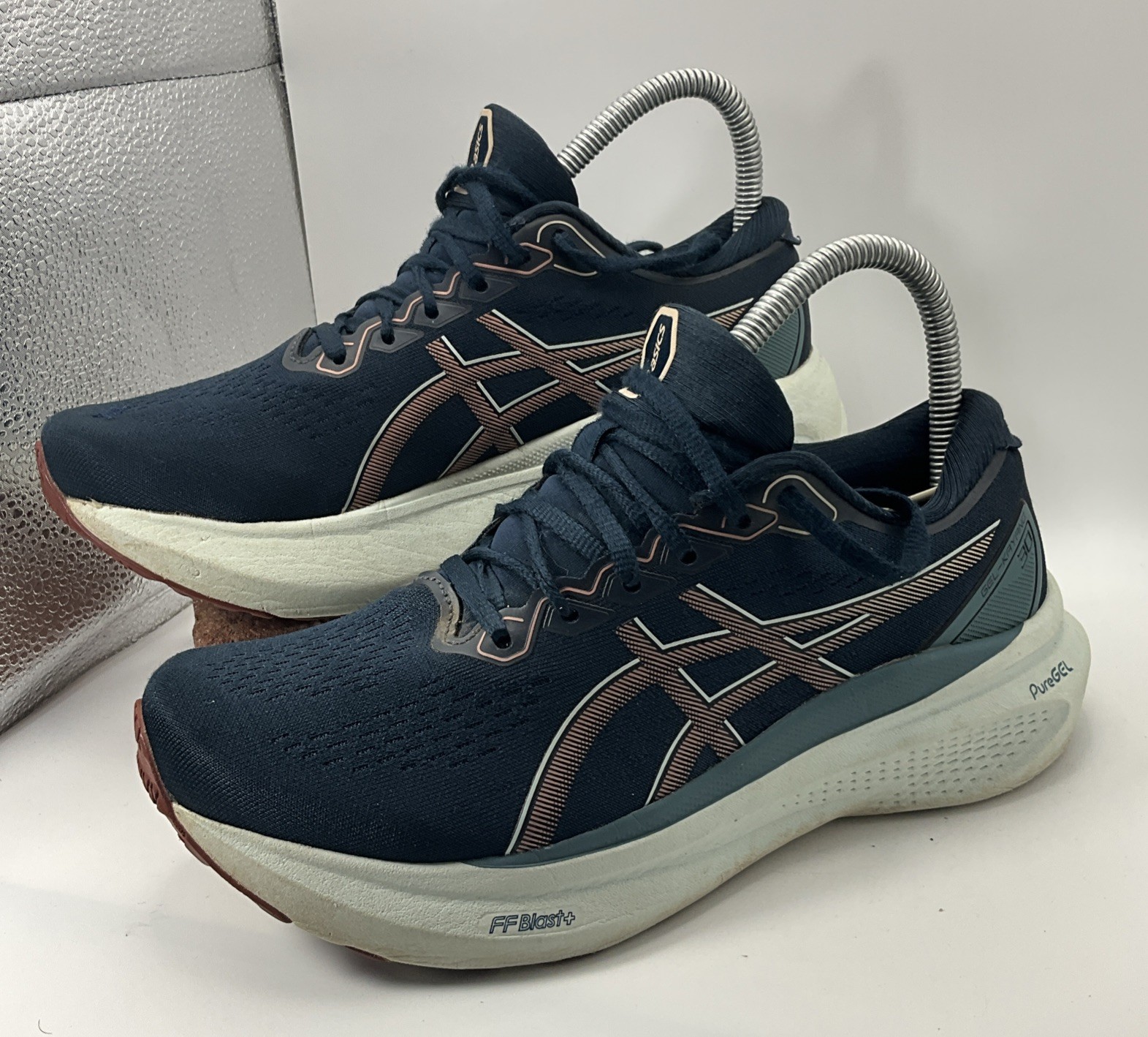 ASICS Gel-Kayano 30 Womens Sz 7 Running Shoes Navy Rose Gold 1012B357