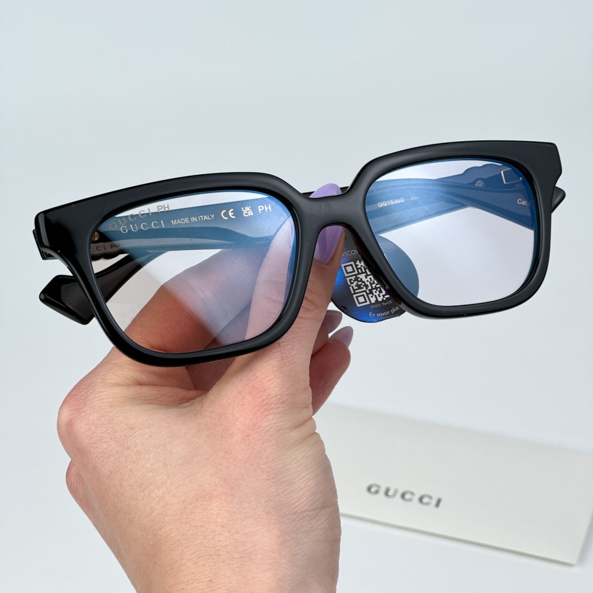 Gucci Women Sunglasses Black Crystal Brown Photochromic Cat Eye GG1579S 001 NEW