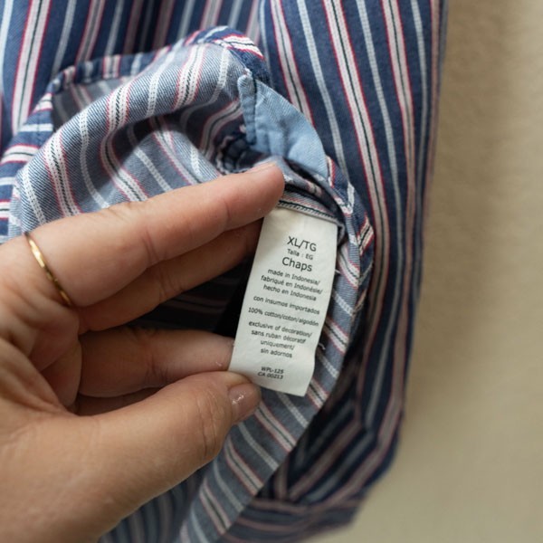Chaps Button Down Shirt XL Red White Blue Stripe Cotton Preppy Classic Long Slee