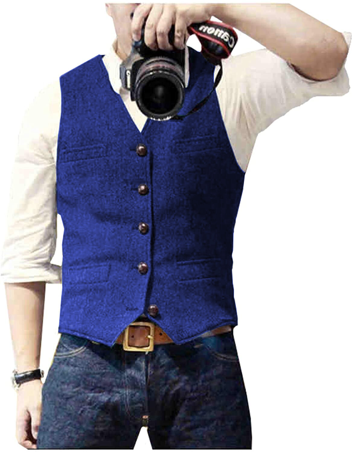 Mens Tweed Vest Retro Herringbone Western Cowboy Groom Formal Dress Waistcoat