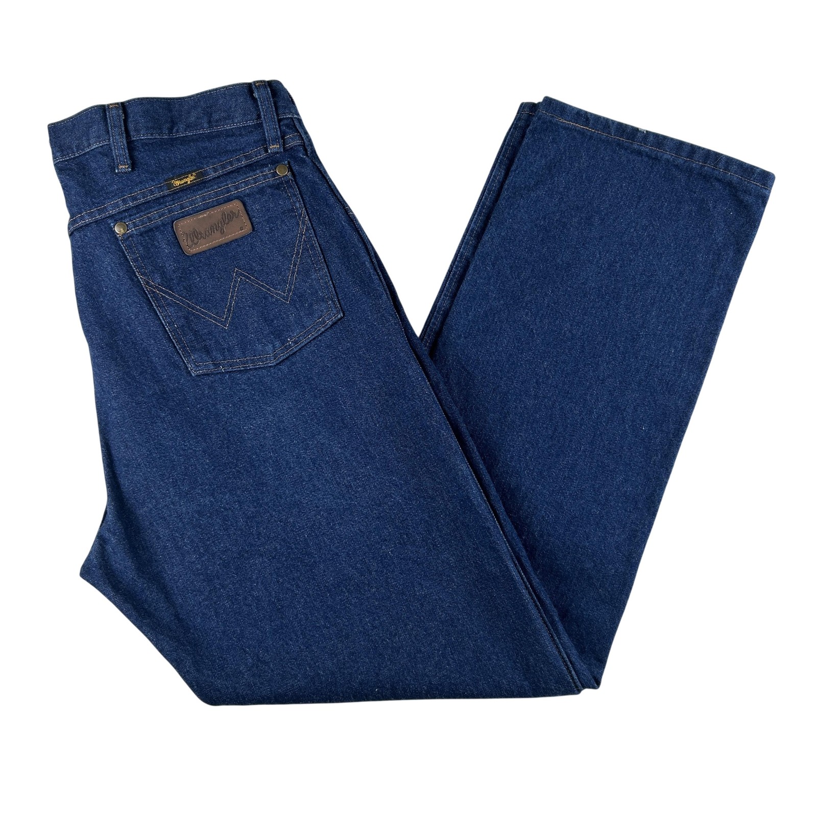 Wrangler Jeans Mens 38×32 Dark Wash Blue Regular Straight Denim Zip Fly 47MWZPW