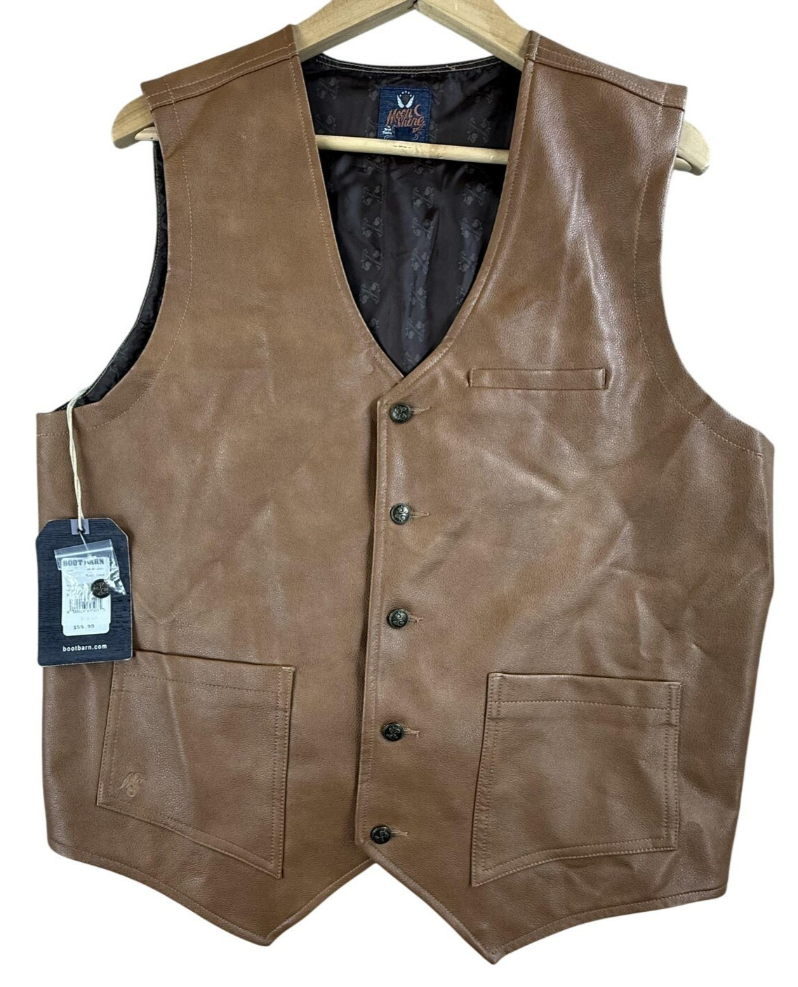 Moon Shine Spirit Vest Men Medium Brown Faux Leather Western Cowboy New MSSU22V2