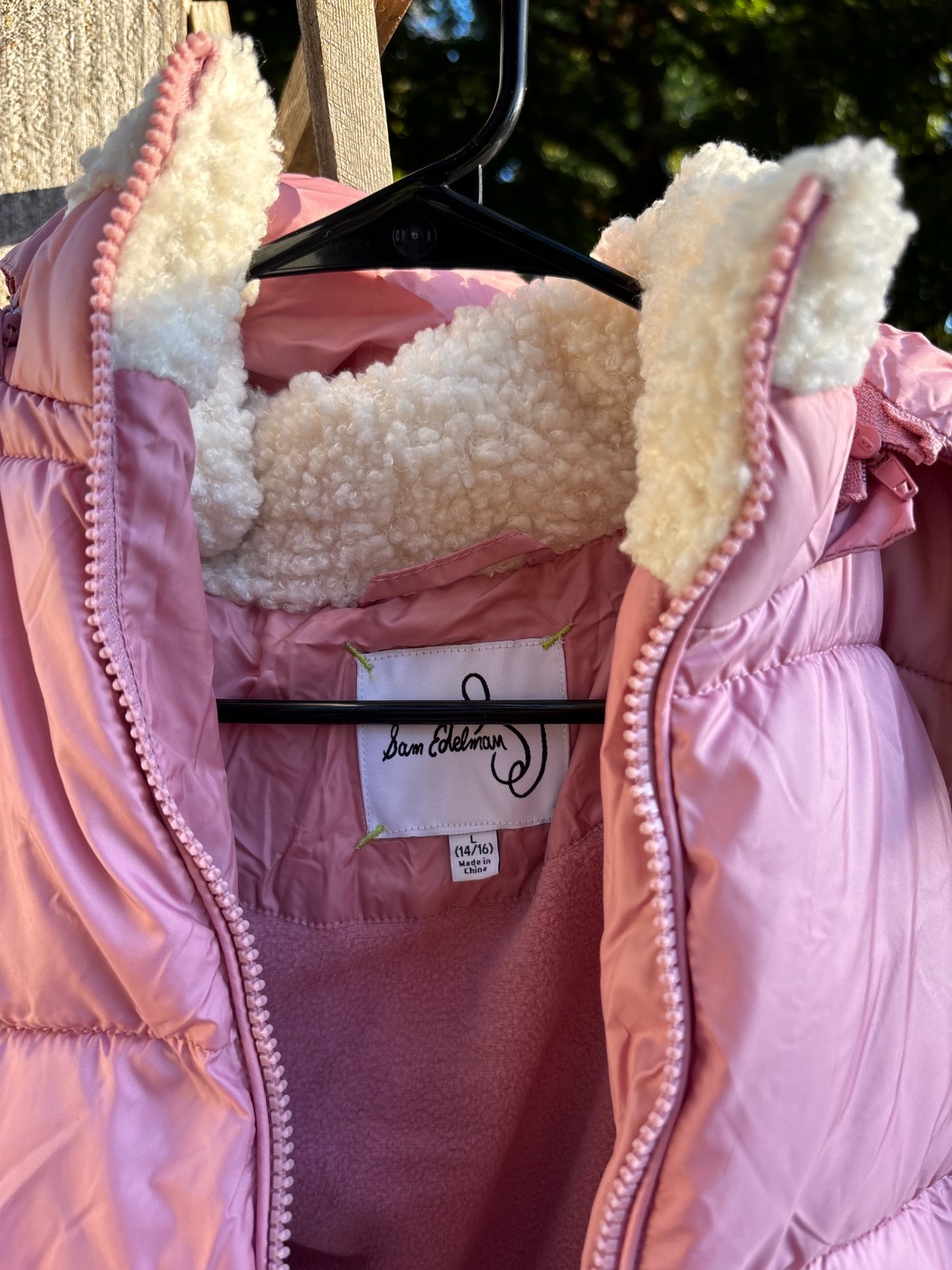 Sam Edelman girl’s puffer jacket sherpa trim LARGE 14/16 PINK