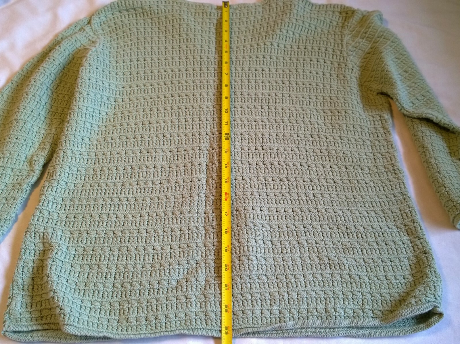 Van Heusen 3qtr sleeved Green V-Neck Sweater~L~Ramie Cotton Blend~Pullover