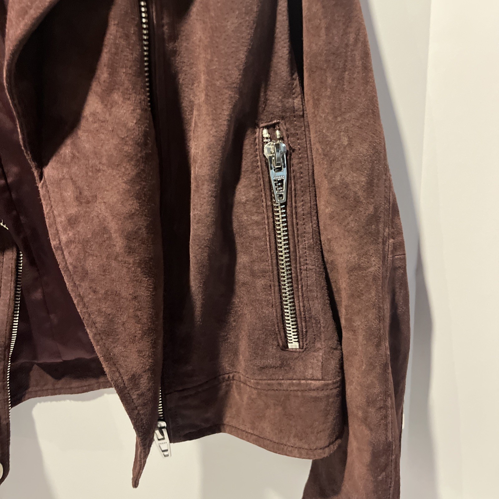 Blank NYC 100% Vegan Suede/Leather Moto Jacket-Womens L-Maroon/Brown-Full Zip