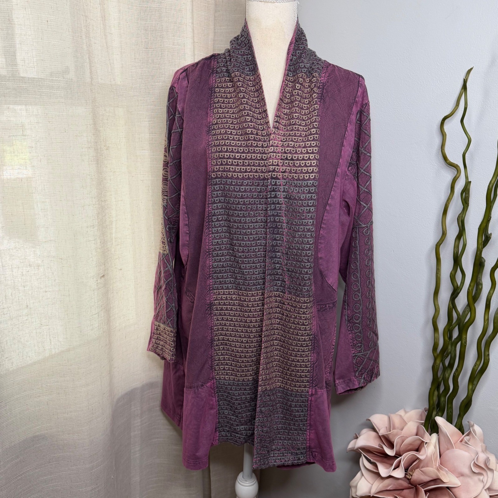 Parsley & Sage Cardigan Embroidered Pockets Lagenlook Artsy Open Front Womens 1X