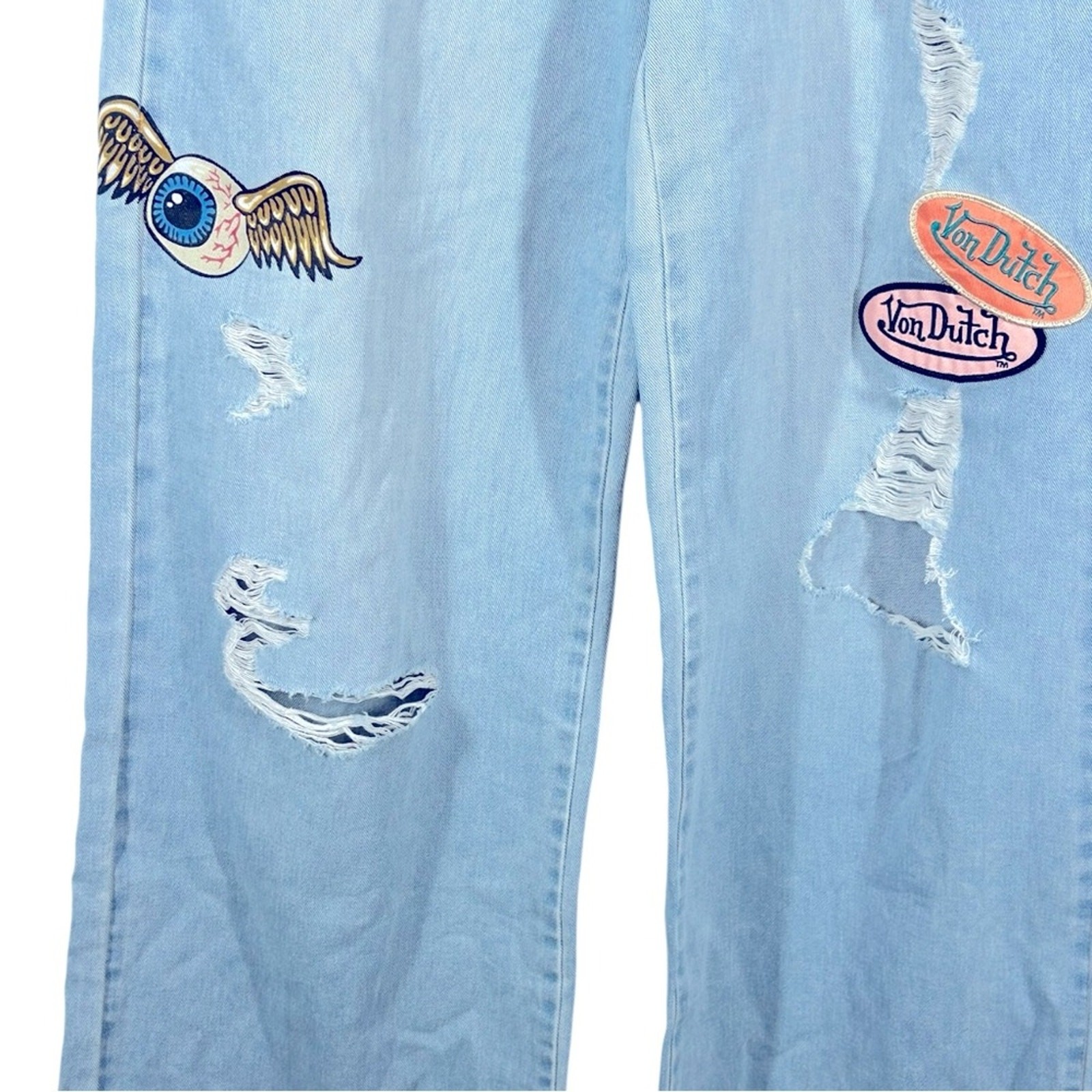 Von Dutch Start Somewhere Jeans Womens 7 Baggy Wide Leg Distressed Patchwork