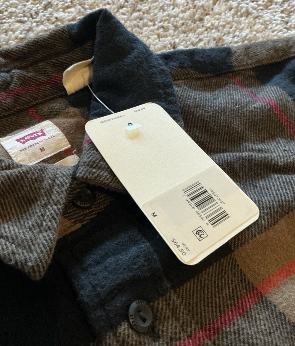 Levis The Worker Flannel Shirt Men Brown/Black Plaid Relaxed Fit All Sizes