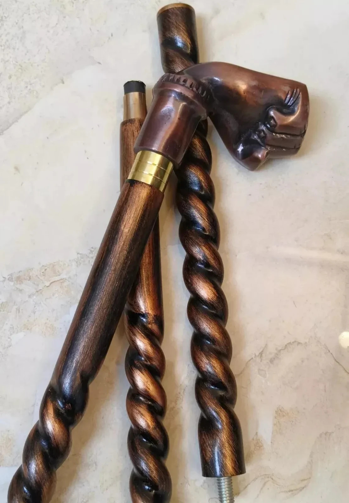 Antique Brass Punch Handle Walking Stick – Handmade Nautical Vintage Wooden Cane
