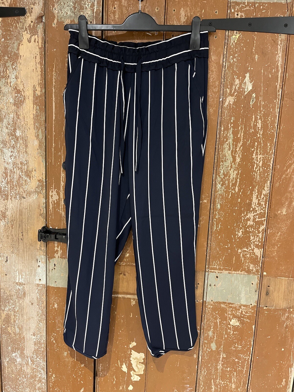 Zara Trafaluc Trousers Navy Blue Striped Elasticated Stretch Women’s Small
