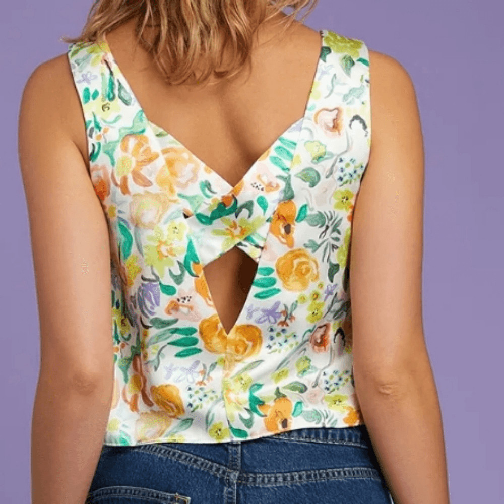 NWT Omnes Tessa Crossback Top Bouquet Floral Print White 8