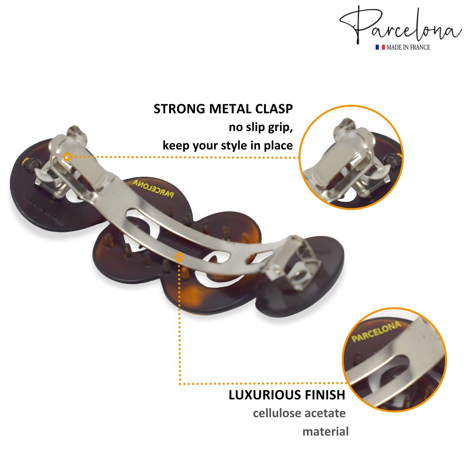 Parcelona French Swirl Medium Shell Celluloid Hair Clip Barrette 3 Inches