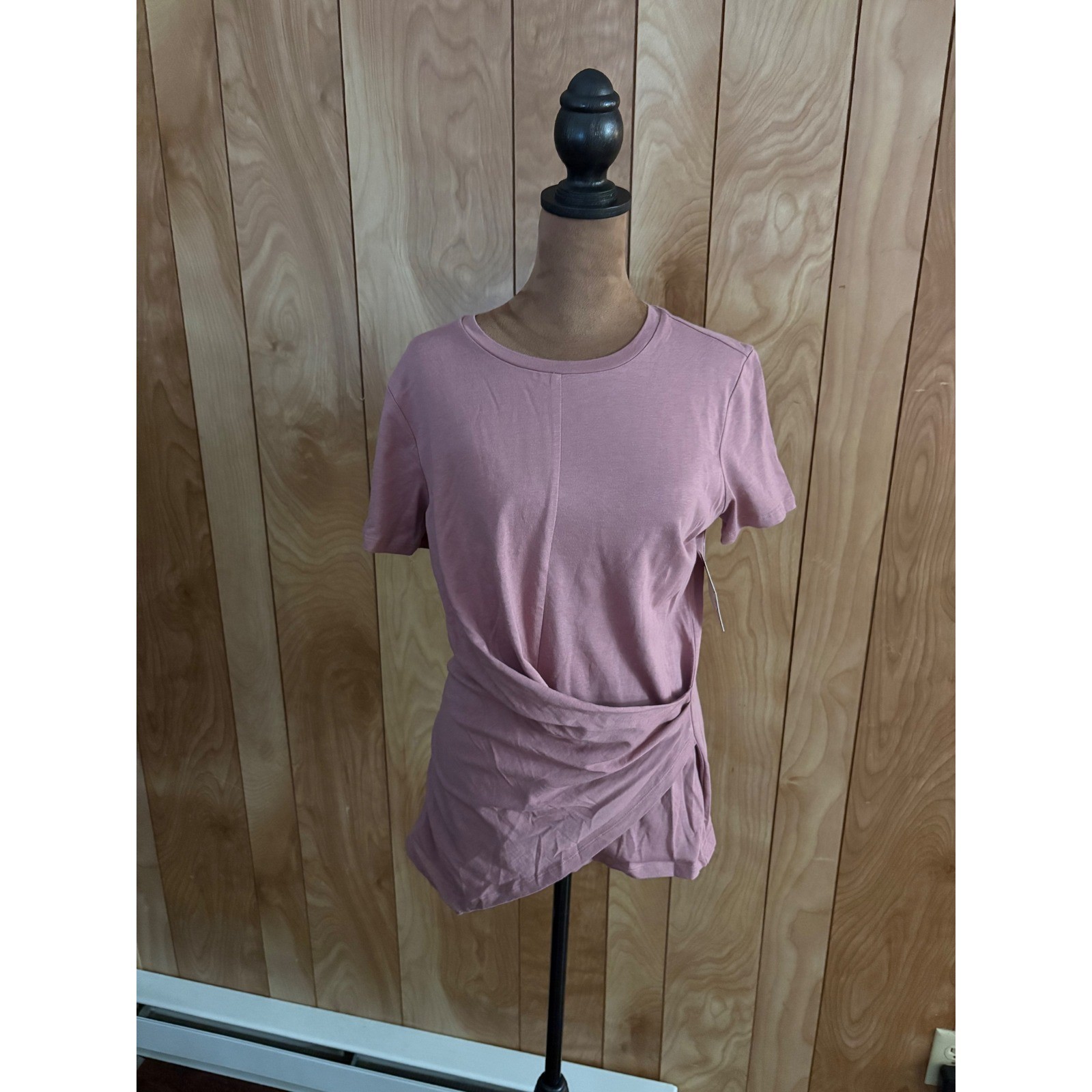 Nine West Mauve Pink Faux Wrap Front Asymmetrical Hem Tee Shirt Womens Small NWT