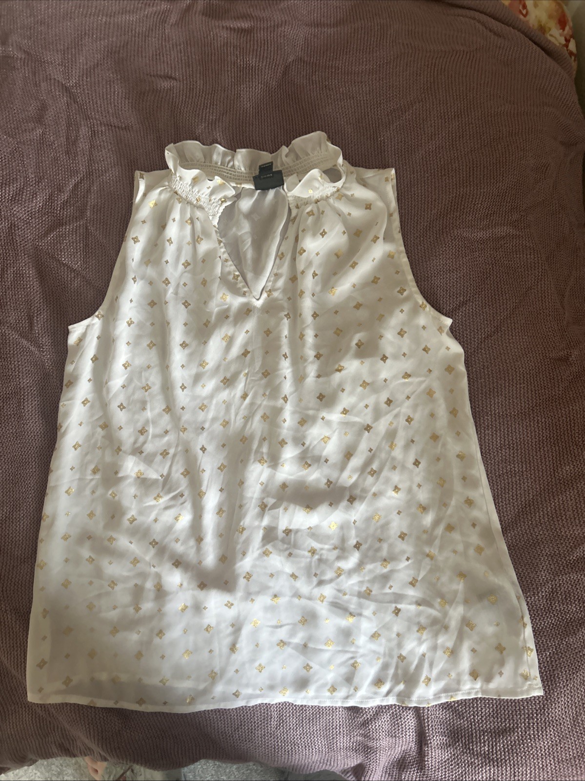 Worthington White Golden Star Print Sleeveless Blouse
