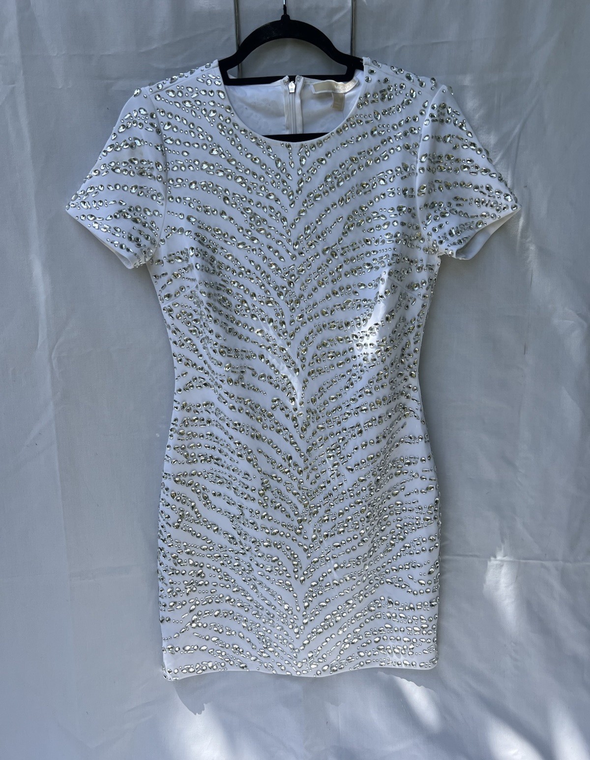 Michael Kors White Silver Rhinestone Sheath Dress Short Sleeve New With Tags S