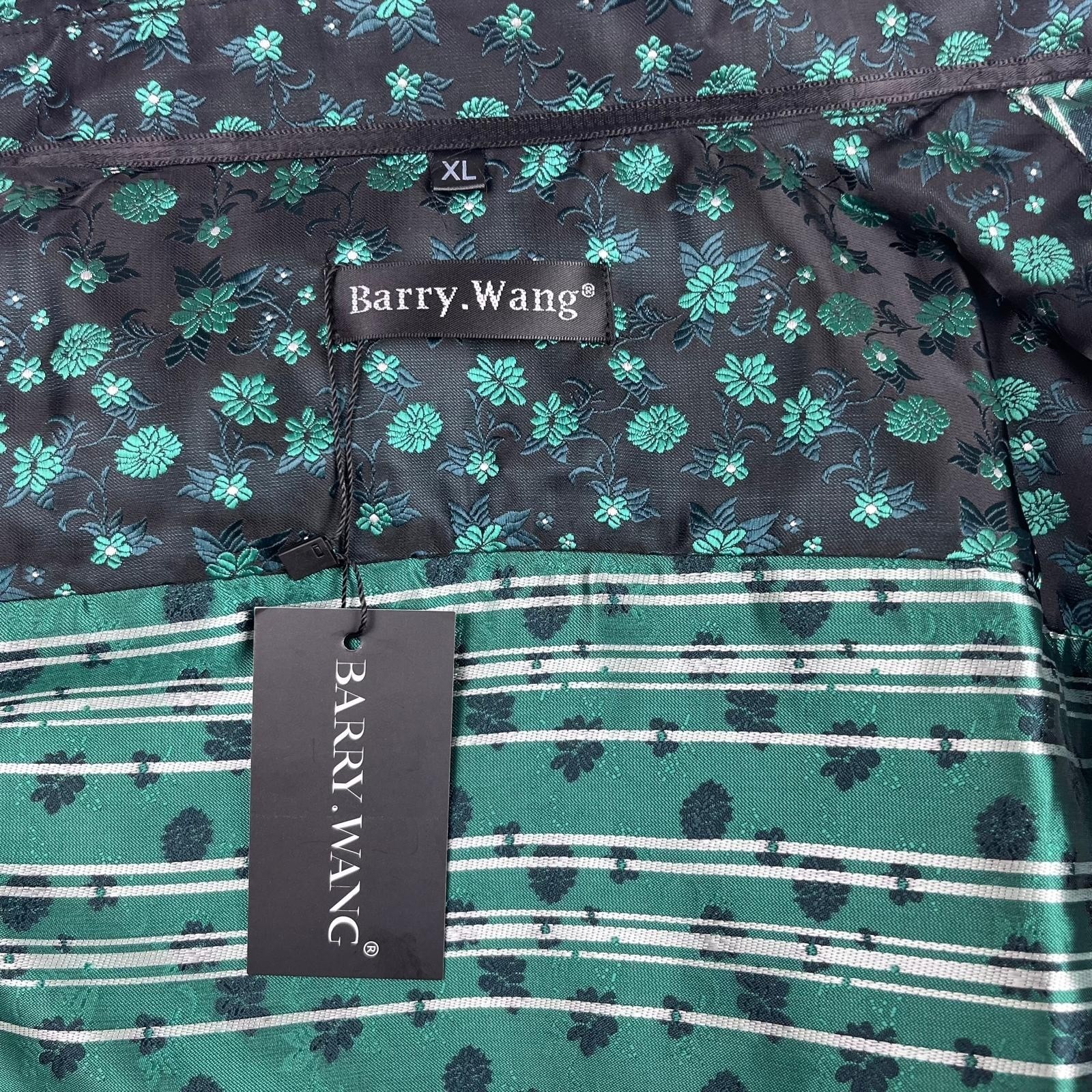 Barry Wang Floral Button Down Shirt Mens XL Black Emerald Green NWT