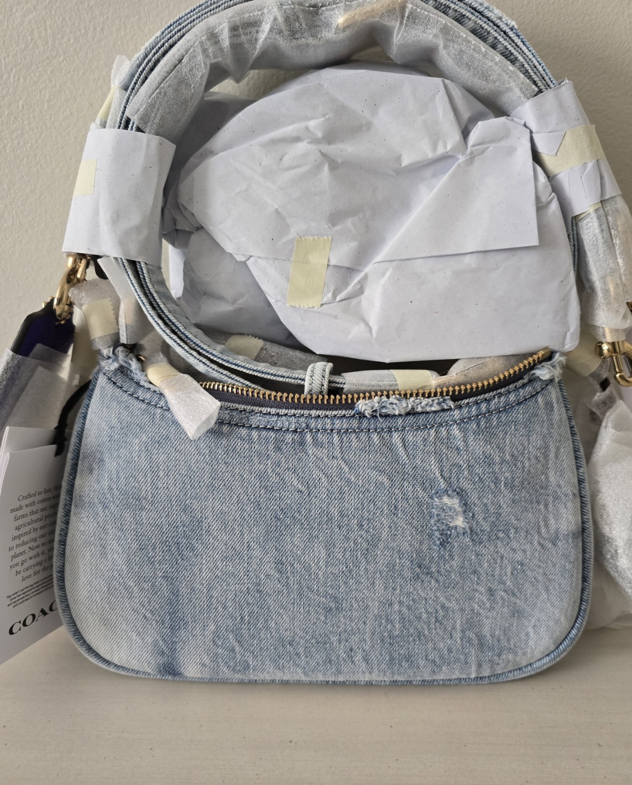 Coach CDY76 Teri Shoulder Bag In Loved Denim With Charms Light Indigo NWT