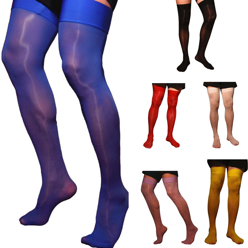 US YiZYiF Men Oil Glossy See-through Stockings Ultra Thin Sheer Thigh High Socks