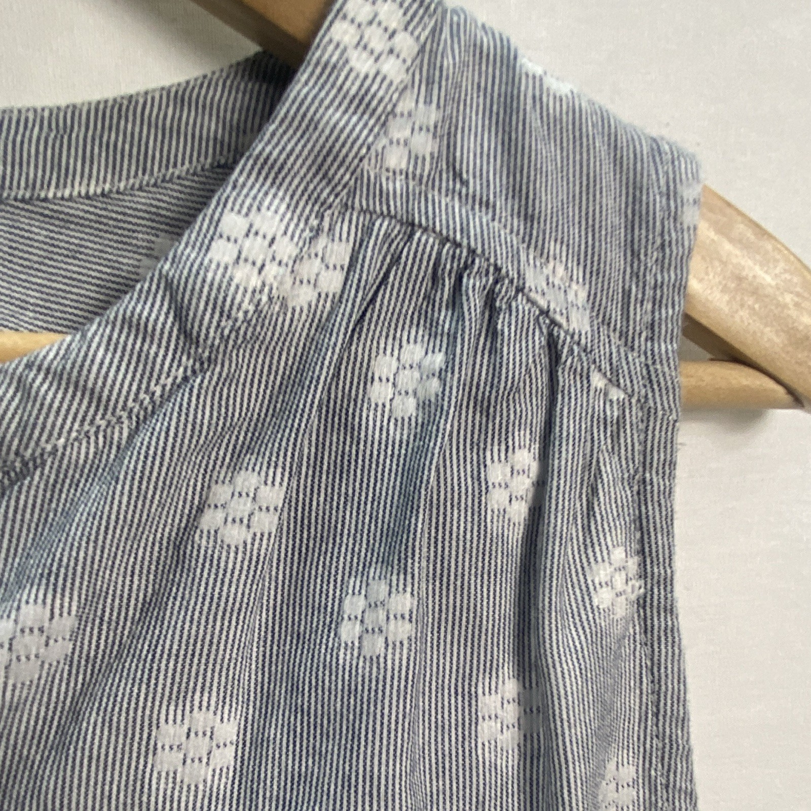 LOFT Women’s Blue White Floral Woven Cotton Pleated Button Front Blouse S
