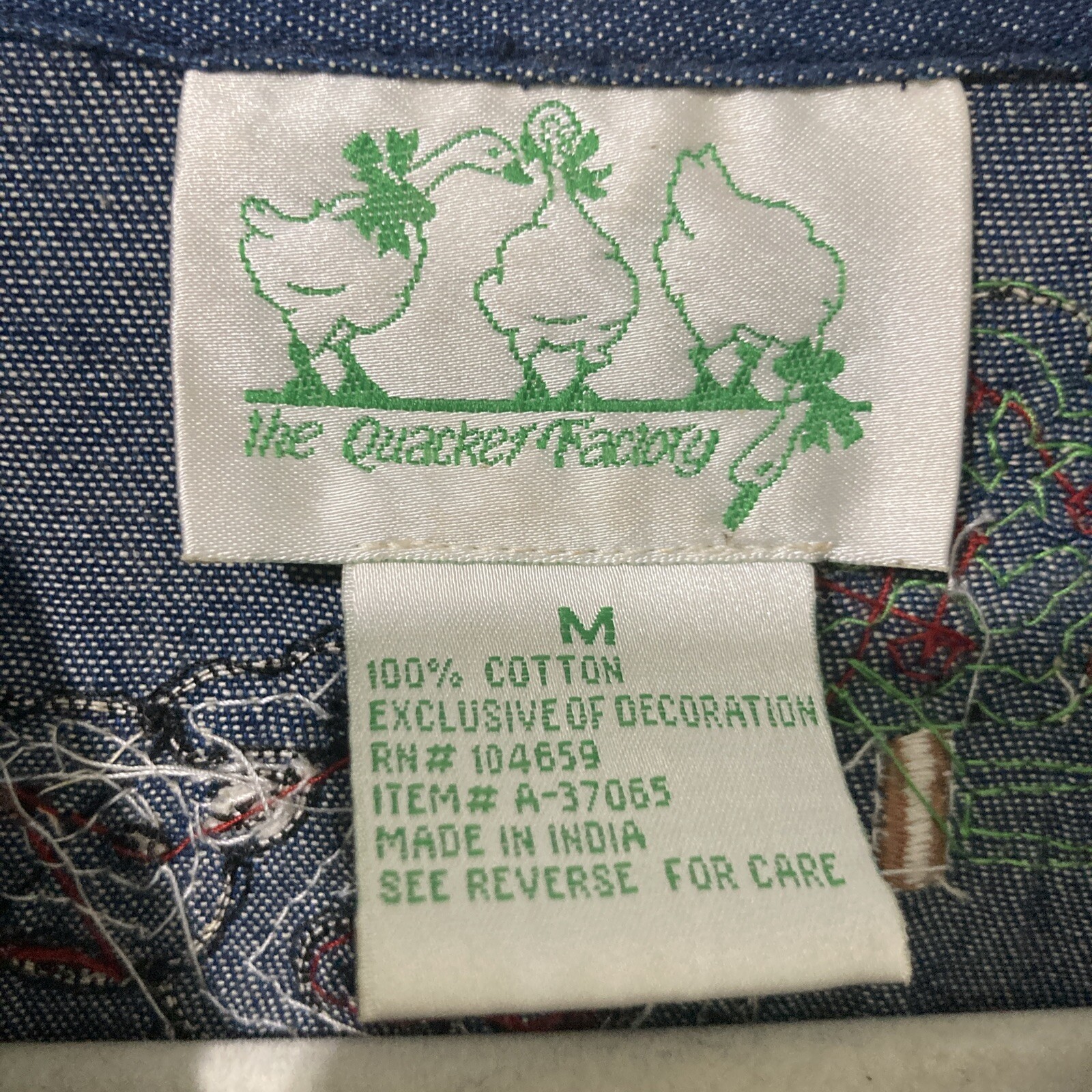 Quacker Factory Size Medium Farm Animals Button Up Shirt Beaded Sequin Chambray