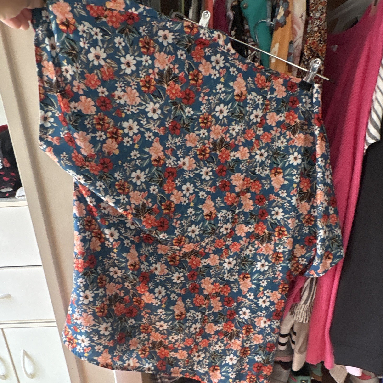 Women’s Maternity 2XL Blue Floral Top/Blouse Orange & White Flower Print