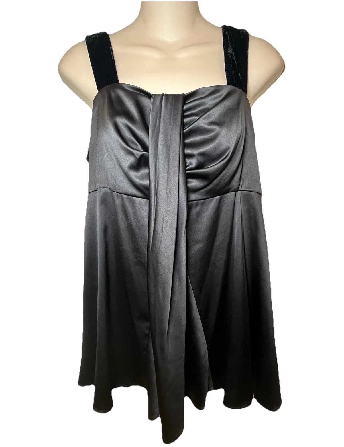 Vera Wang Simply Vera Women Black Velvet Strap Satin Tank Camisole