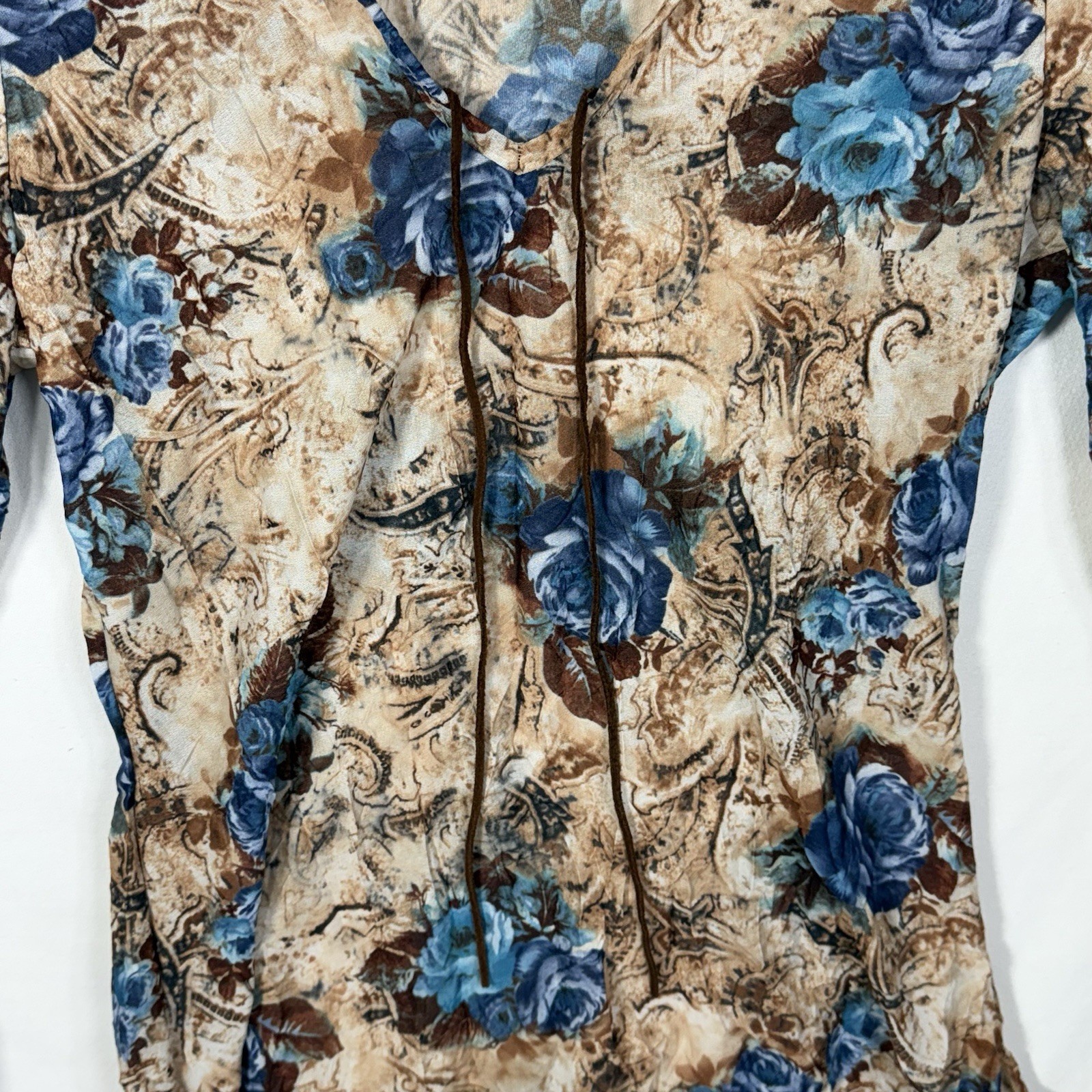 Vintage 90s Y2K Floral Long Sleeve Mesh Top Blue Boho Festival Indie Fairy Grung