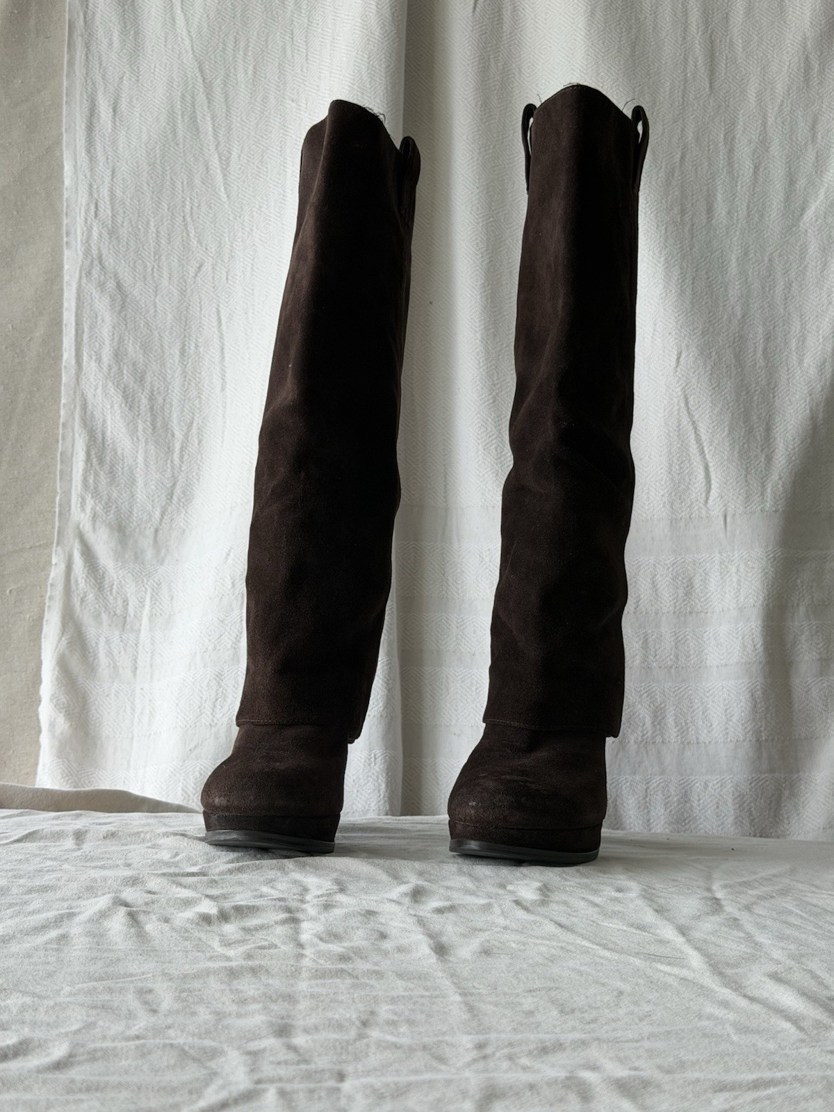 Ash Women’s Brown Suede Knee High Pull-On Riding Boots Round Toe Block 8