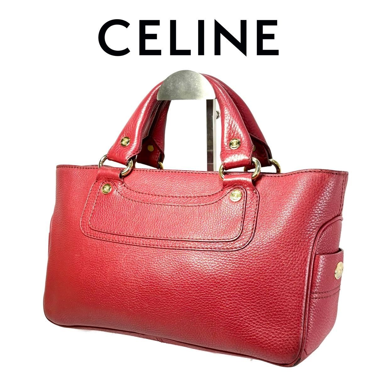 CELINE Boogie Bag Leather Handbag Red Genuine Leather Vintage Japan F/S USED