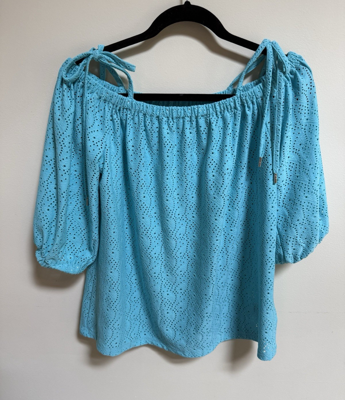 Michael Michael Kors Women’s M Blue Eyelet Off-Shoulder Puff Sleeve Blouse