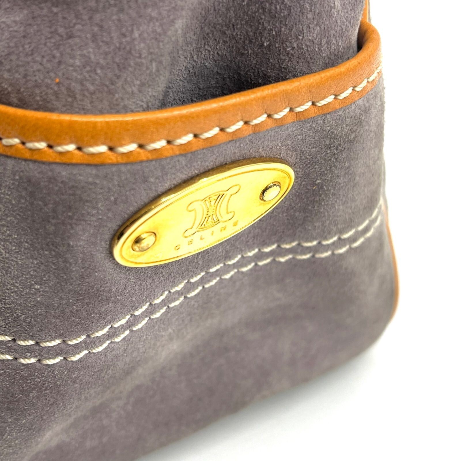CELINE Boogie Bag C Macadam Suede Leather Gray Vintage Authentic From Japan