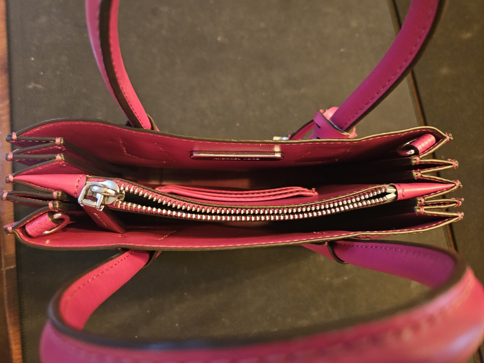 Michael Kors Pink Pebbled Satchel Bag with Zipper, Logo, Strap Accent & Dust Bag