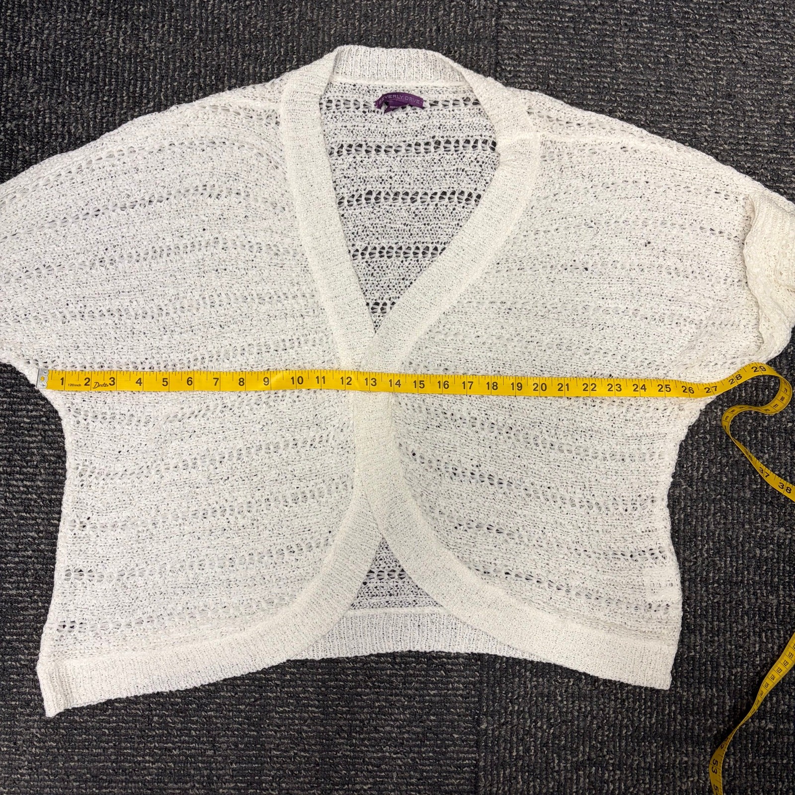Beverly Drive Open Weave Crochet White Sweater Dolman Sleeves Boho Cottage 2X