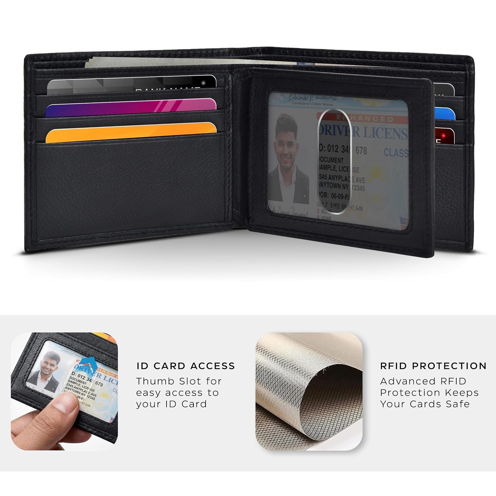 Leather RFID Bifold Wallet for Men – Minimalist Front Pocket Gift