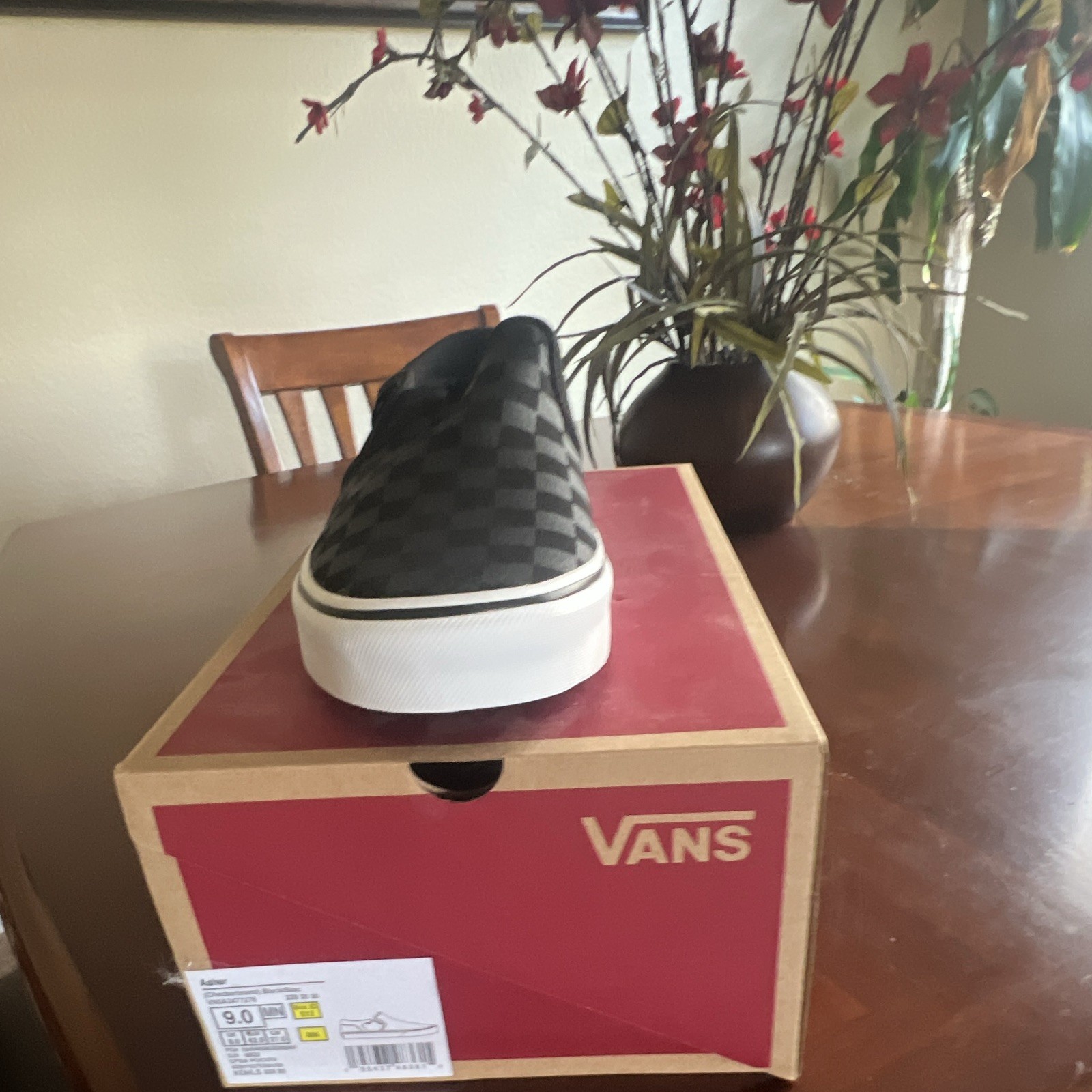 Vans Asher Slip-On Men’s Black Checkerboard Canvas Shoes US 9