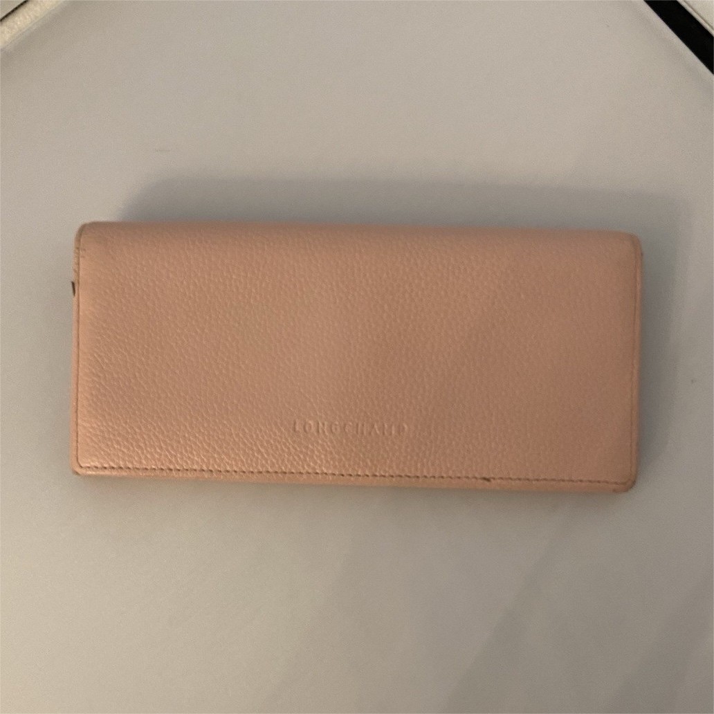 Longchamp Veau Foulonme Continental Leather Long Wallet,Powder Pink