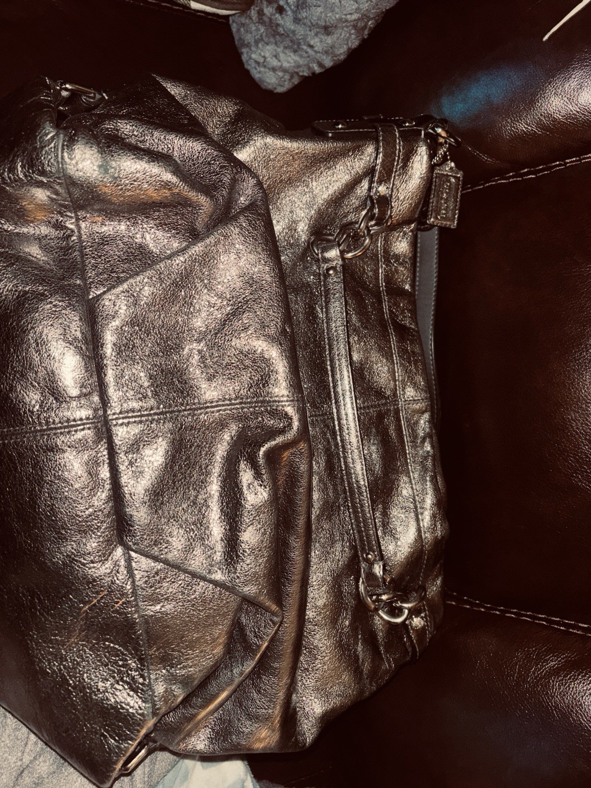 Coach Madison Sophia Metallic Leather Satchel Shoulder Bag Purse W/wallet