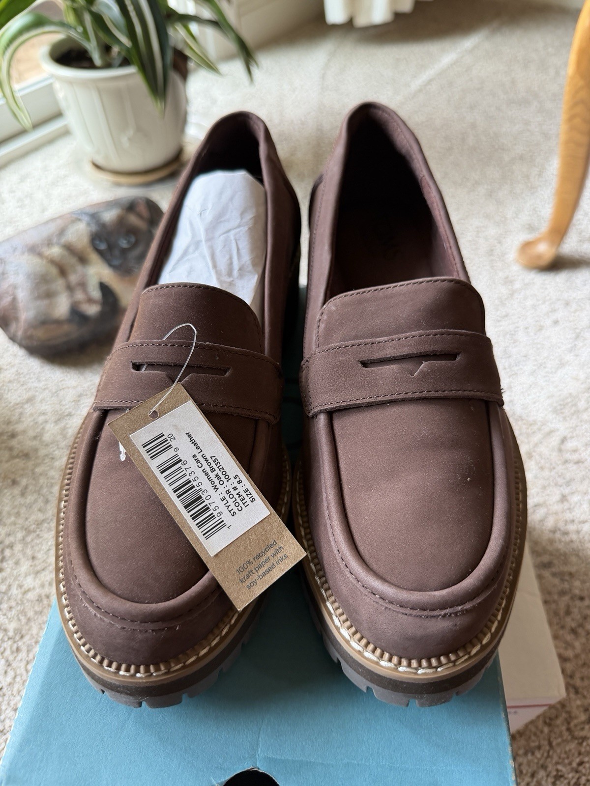 TOMS Cara Brown Leather Slip-On Loafer Round Toe US 8.5 M 10019025