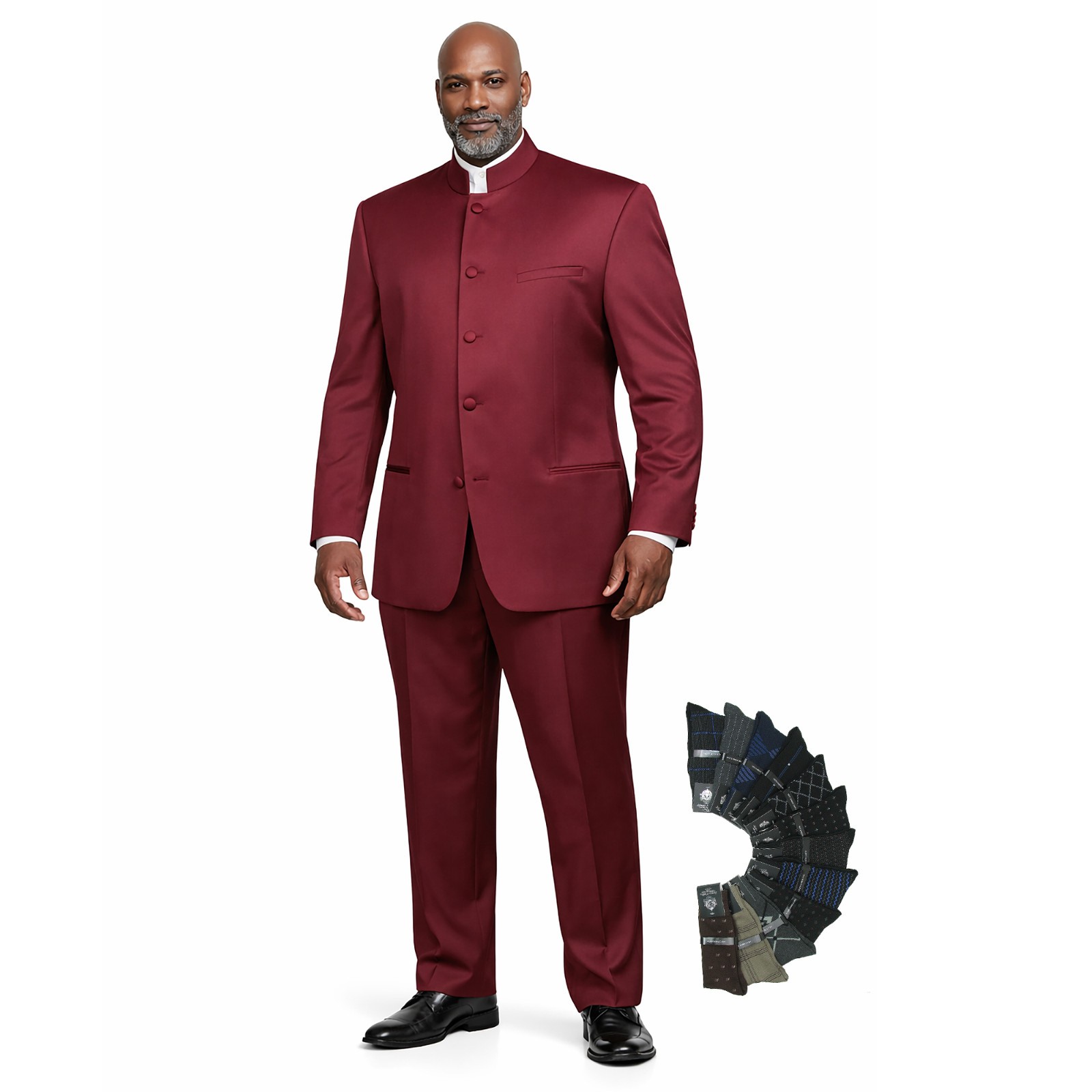 Modern Banded Collar Nehru Men Suit, Luxury Wool Feel, Regular Fit, Free Socks