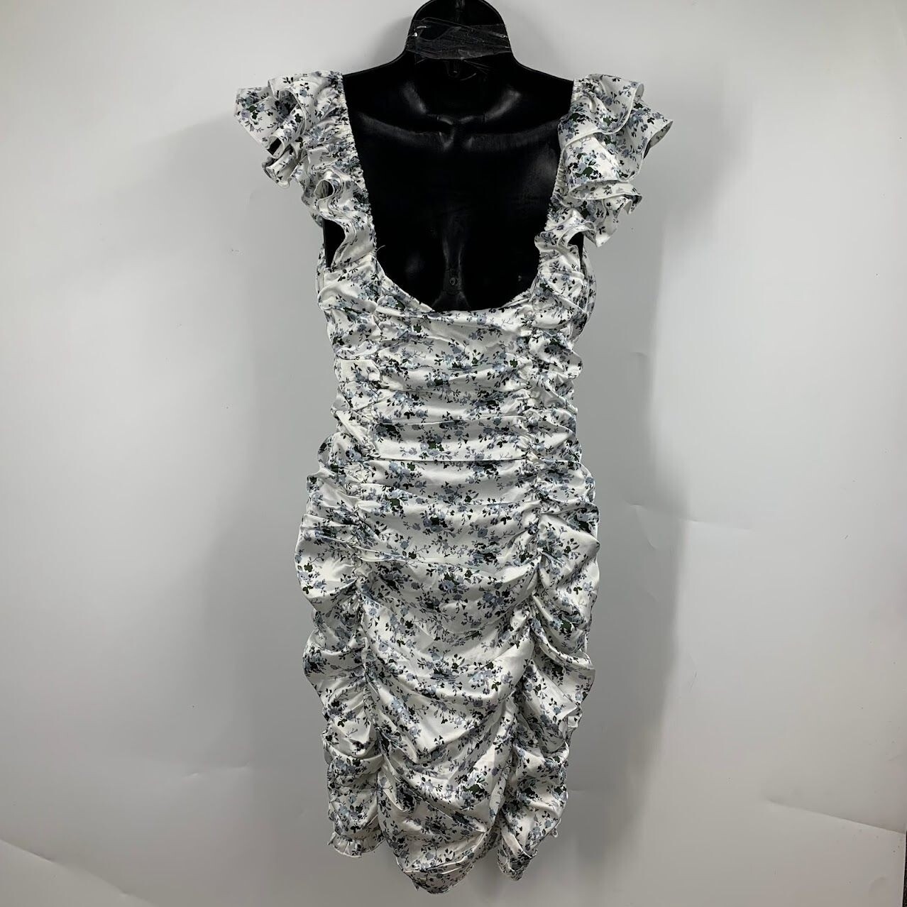 Pretty Little Thing Women’s Floral Satin Ruched Bardot Bodycon Dress Size 6 NWT