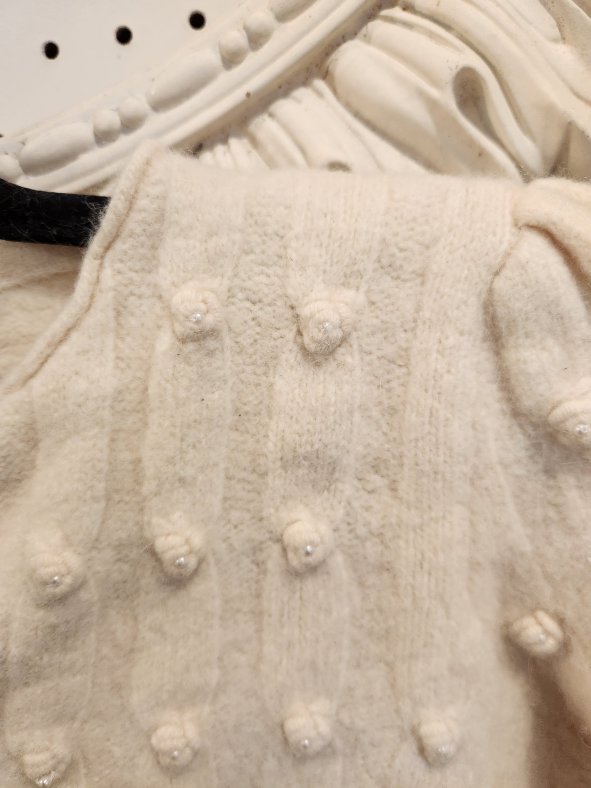 Vintage Adele Joyce Cardigan Womens Cream Angora Lambswool Pearl Button Felted