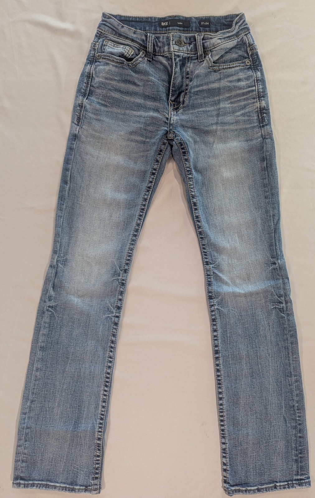 BKE Aiden Jeans Mens 27×34 Blue Med Wash Bootcut Stretch Denim Embroidered