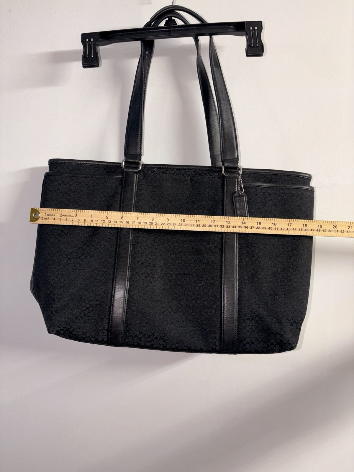 Coach Signature Black Zip Top Tote Shoulder Bag Double Handles Bag Charm