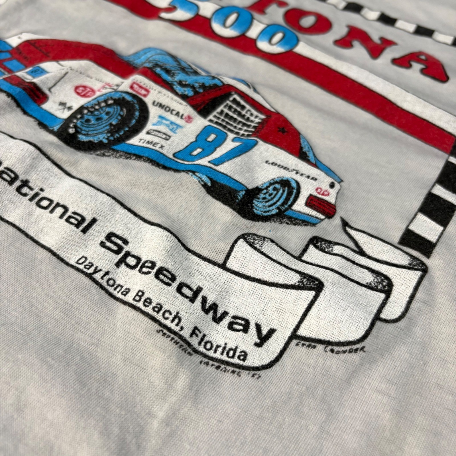 Ched Daytona 500 T-Shirt Mens Large White Good Vintage 1987 Single Stitch Car