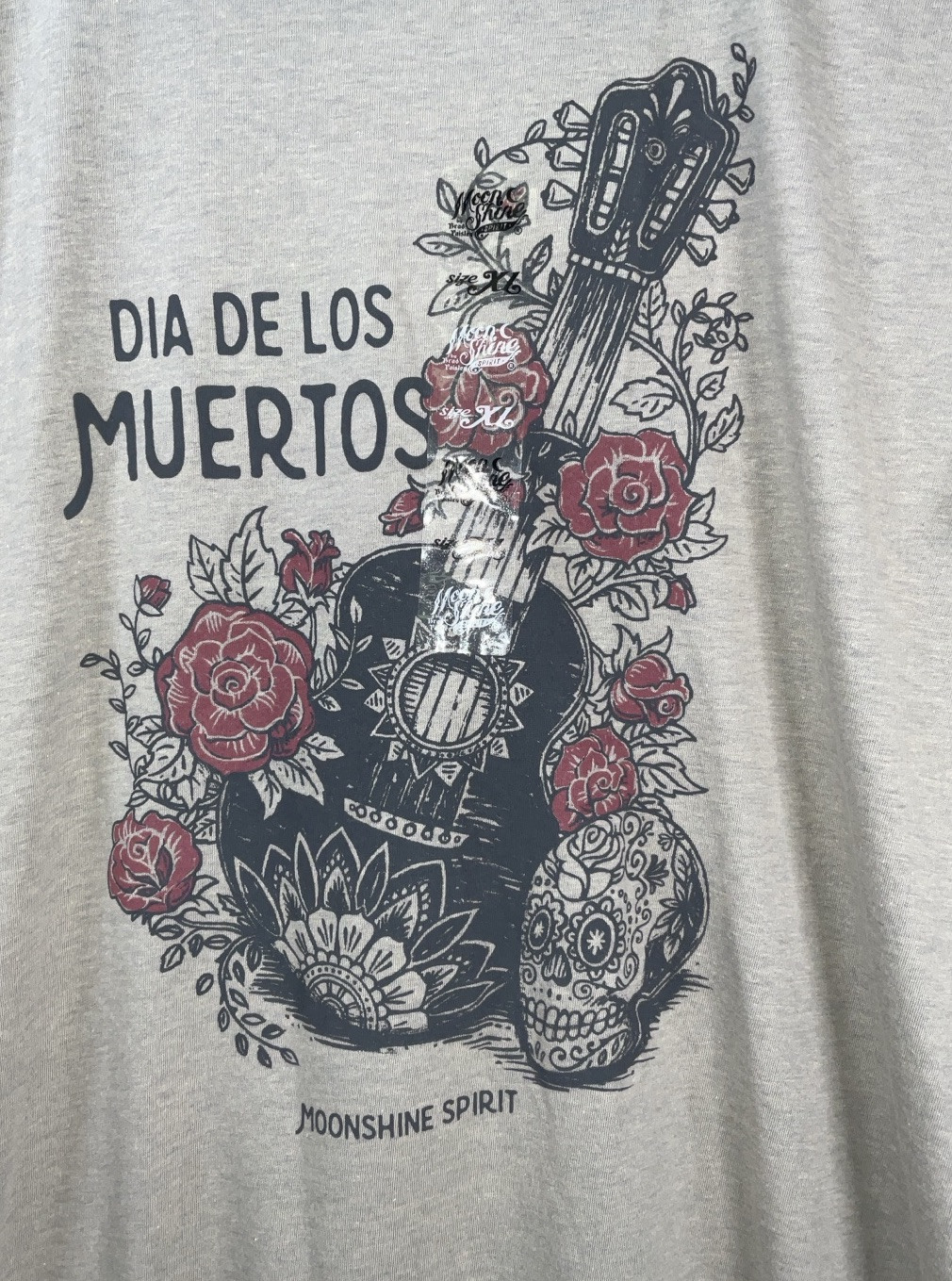 NWT Men Brad Paisley Moon Shine Spirit Dia de los Muertos Guitar Tan T-shirt XL