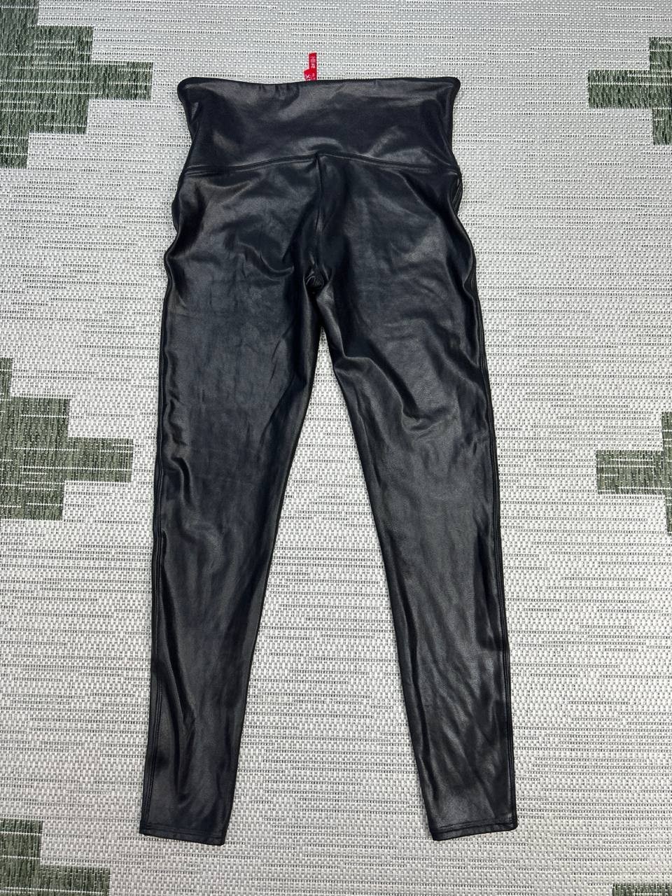 Spanx By Sara Blakely Faux Leather Leggings Womens XL Black Nylon Mid Rise