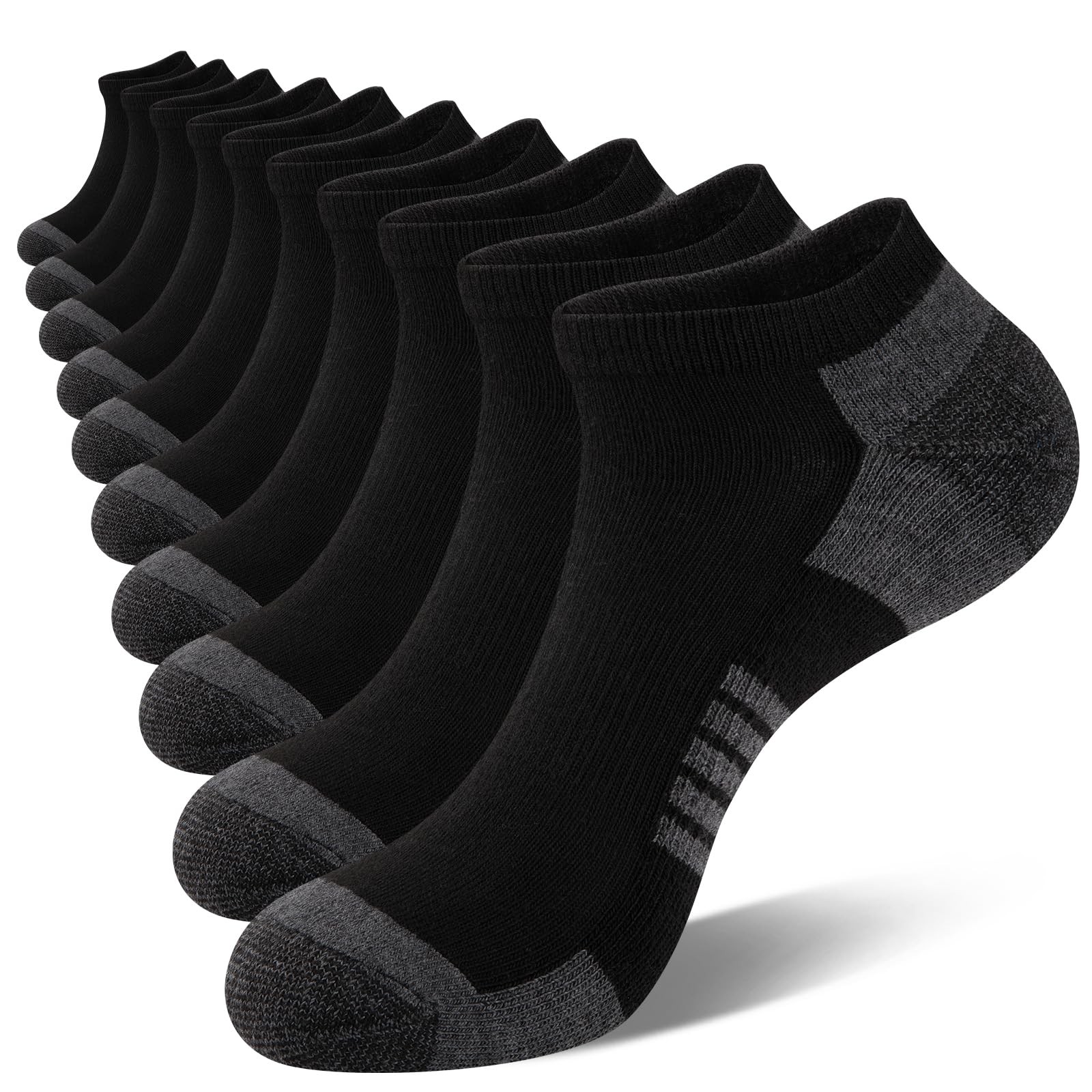 COOVAN 10 Pairs Mens Ankle Socks Men 10 Pack Low Cut Comfort Cushion Casual Sock