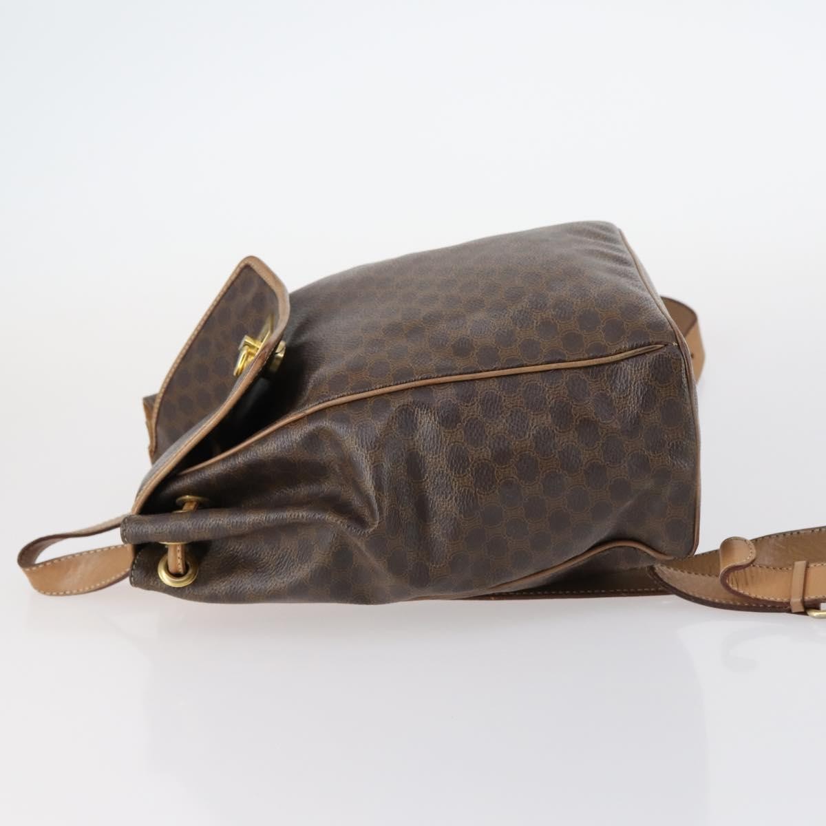 CELINE Macadam Canvas Backpack PVC Leather Brown Gold Auth 144490