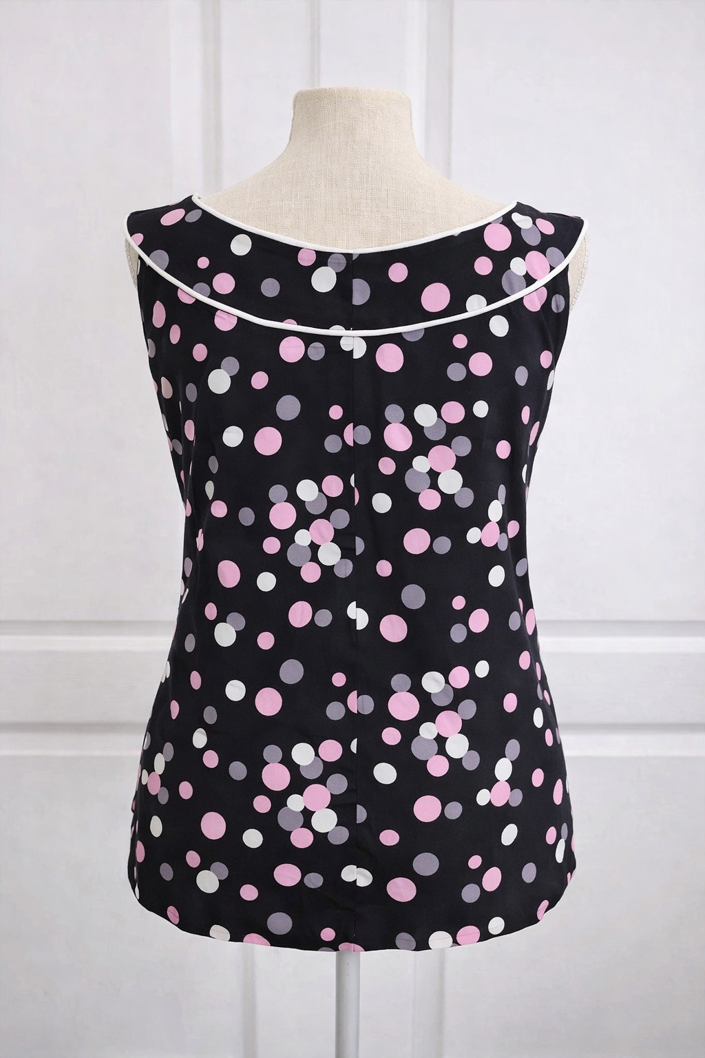 Black Pink Polka Dot Blouse Womens 18W Sleeveless Side Zip Plus Size