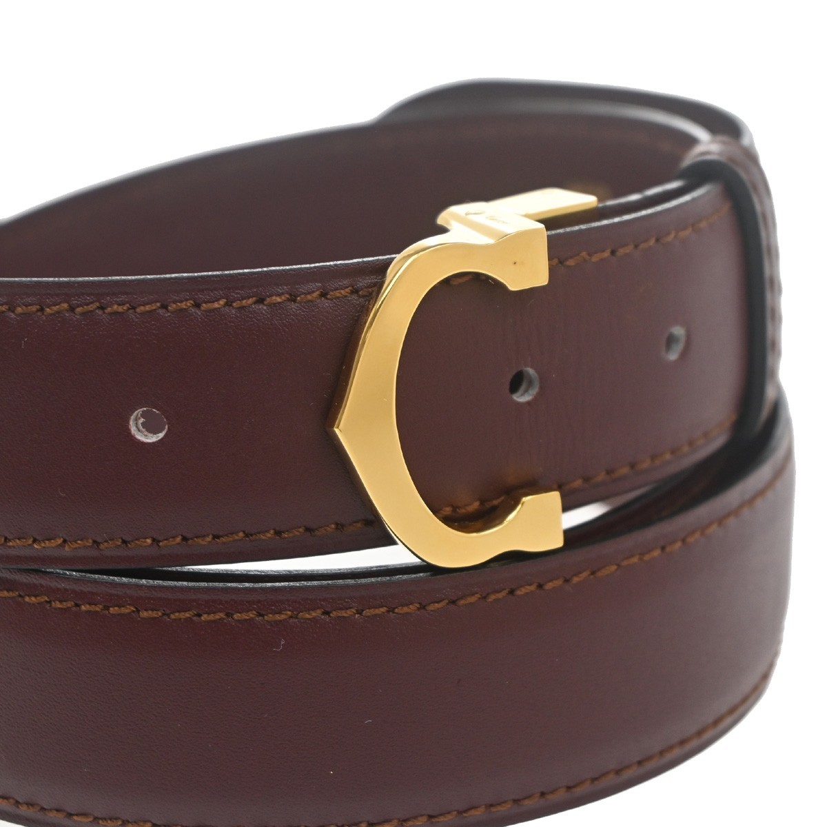 Cartier C Logo Belt 110/43 Leather Red Gold Vintage 05RL880